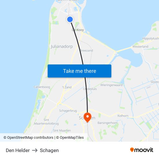 Den Helder to Schagen map