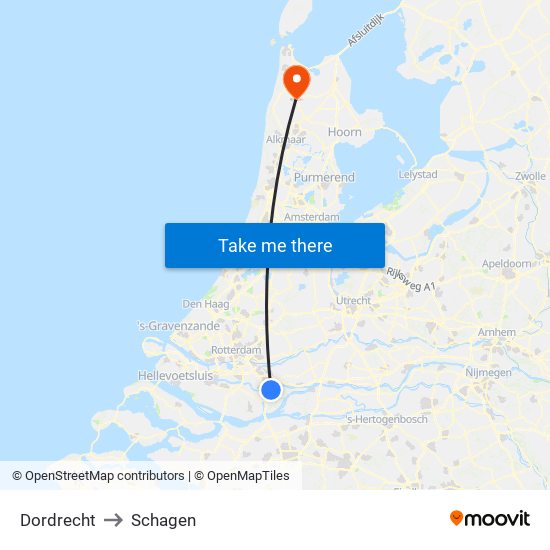 Dordrecht to Schagen map