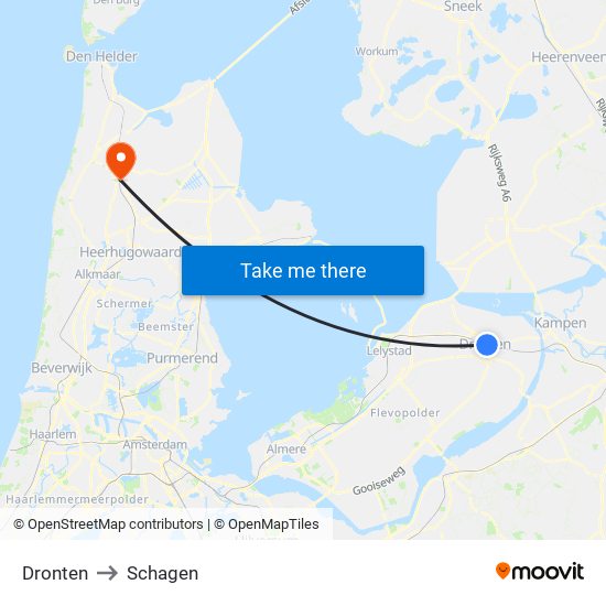 Dronten to Schagen map