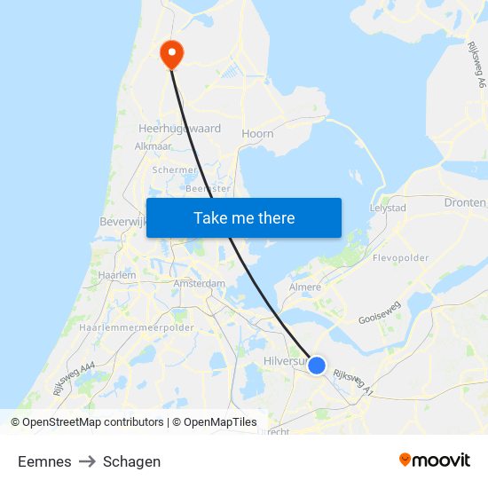 Eemnes to Schagen map