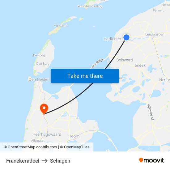 Franekeradeel to Schagen map