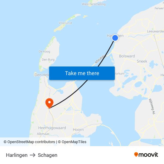 Harlingen to Schagen map
