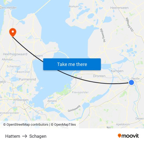 Hattem to Schagen map