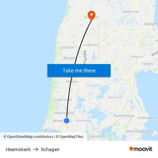 Heemskerk to Schagen map