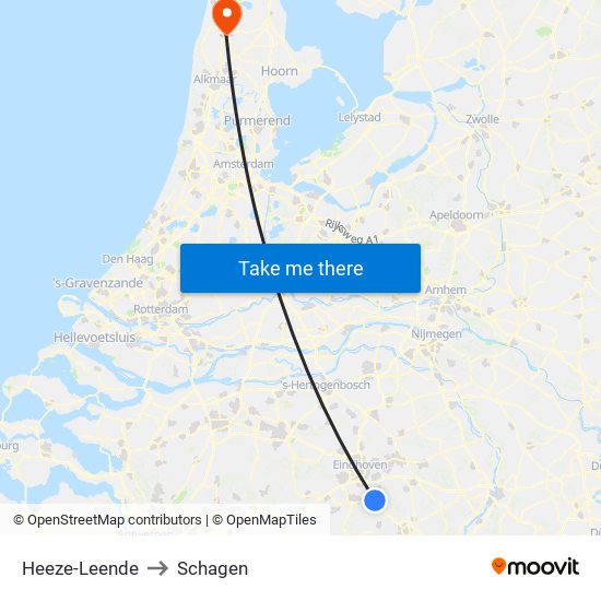 Heeze-Leende to Schagen map