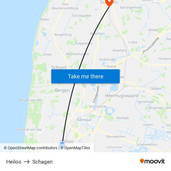 Heiloo to Schagen map