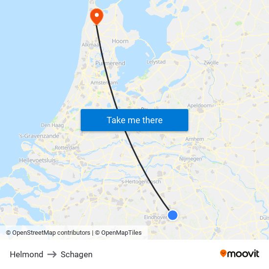 Helmond to Schagen map