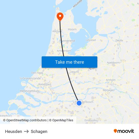 Heusden to Schagen map