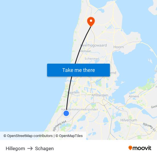 Hillegom to Schagen map