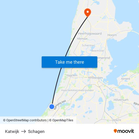 Katwijk to Schagen map