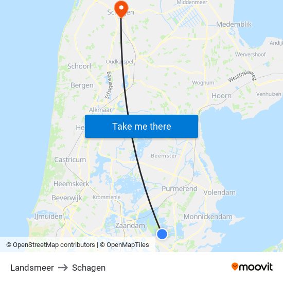 Landsmeer to Schagen map