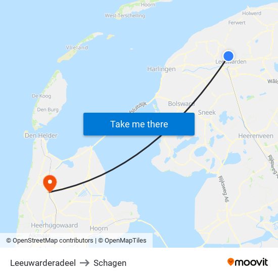 Leeuwarderadeel to Schagen map