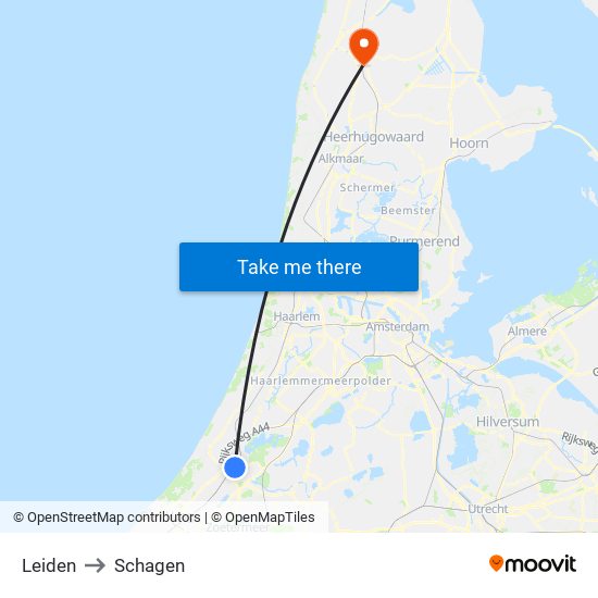 Leiden to Schagen map