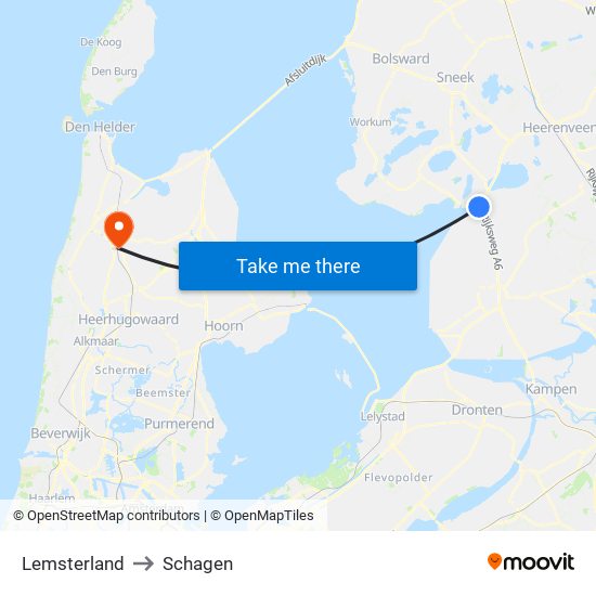 Lemsterland to Schagen map