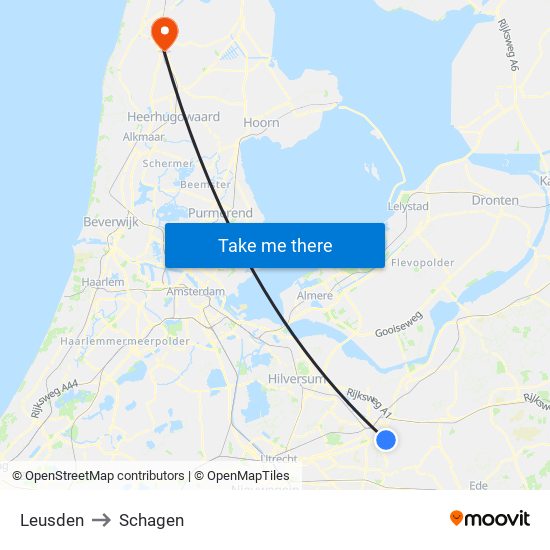 Leusden to Schagen map