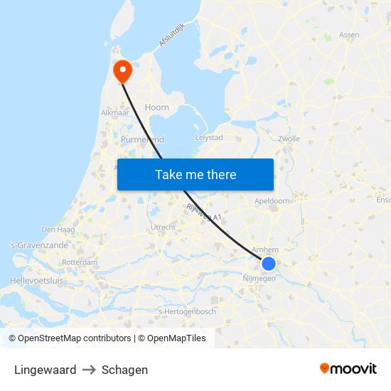 Lingewaard to Schagen map