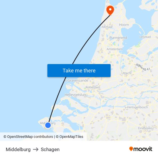 Middelburg to Schagen map