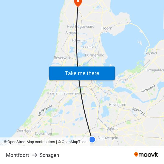 Montfoort to Schagen map