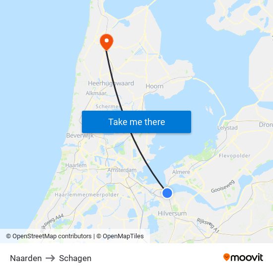 Naarden to Schagen map