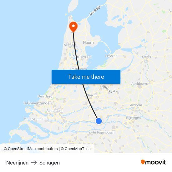 Neerijnen to Schagen map