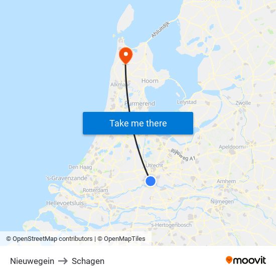 Nieuwegein to Schagen map