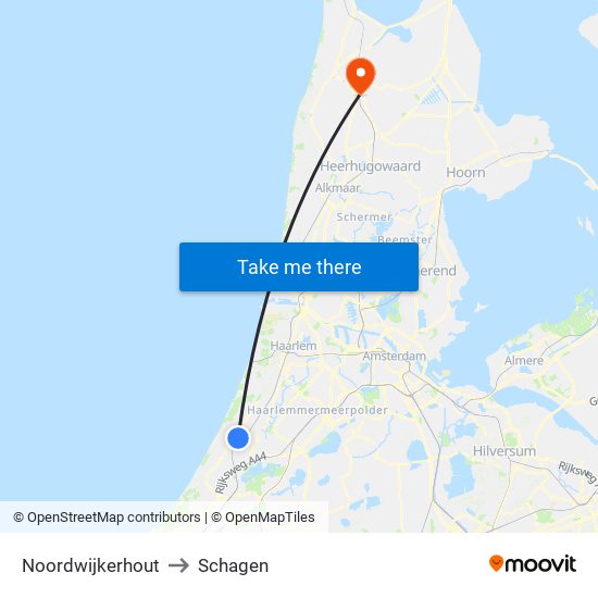 Noordwijkerhout to Schagen map