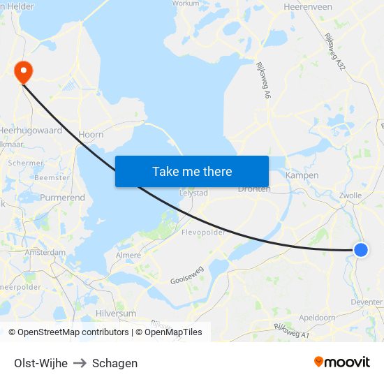 Olst-Wijhe to Schagen map
