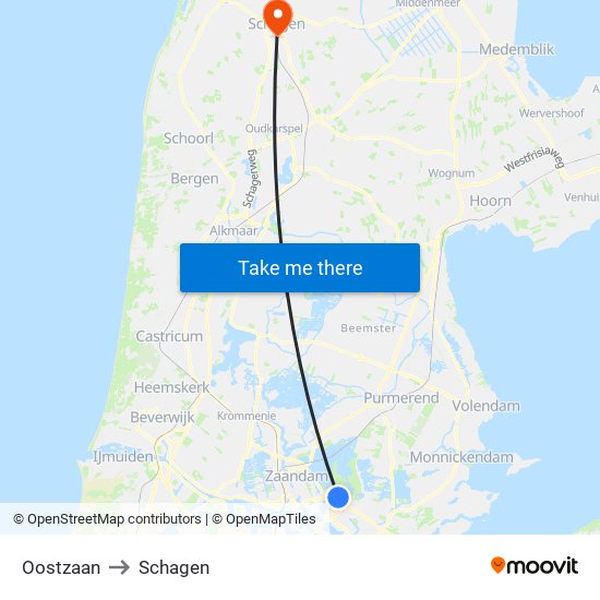 Oostzaan to Schagen map