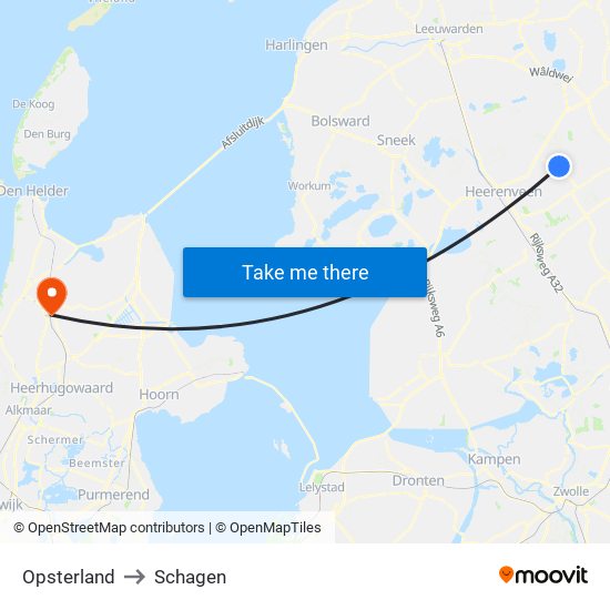 Opsterland to Schagen map