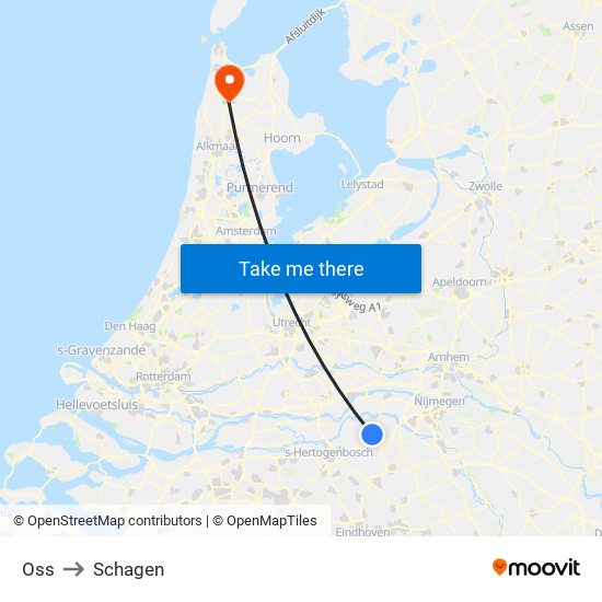 Oss to Schagen map