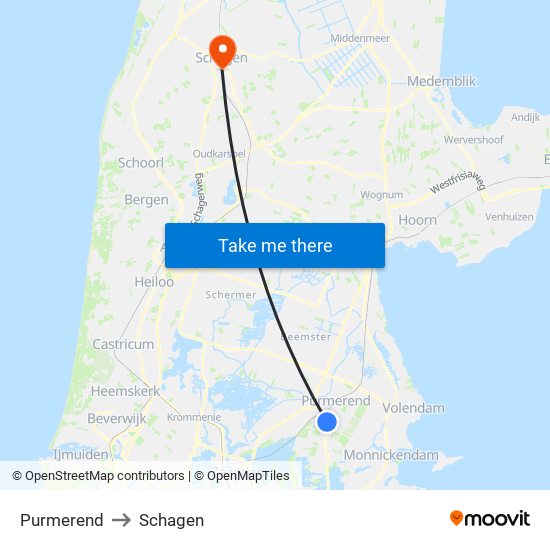 Purmerend to Schagen map