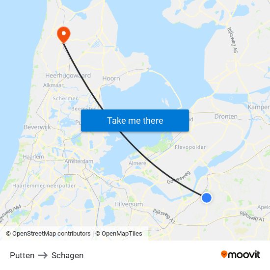 Putten to Schagen map