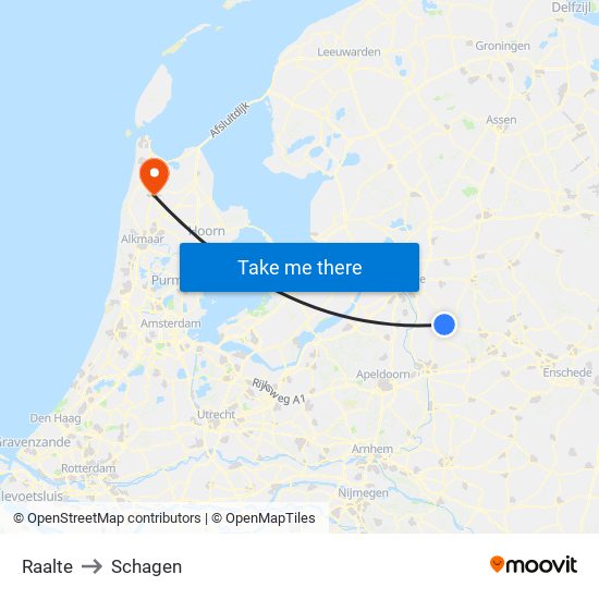 Raalte to Schagen map