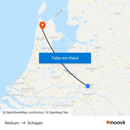 Renkum to Schagen map