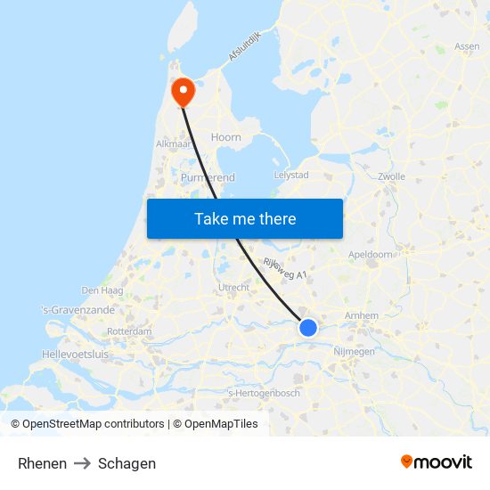 Rhenen to Schagen map