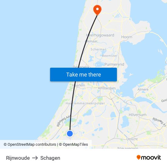 Rijnwoude to Schagen map