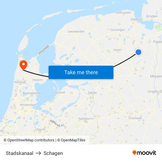 Stadskanaal to Schagen map