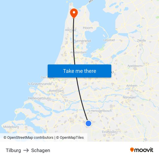 Tilburg to Schagen map