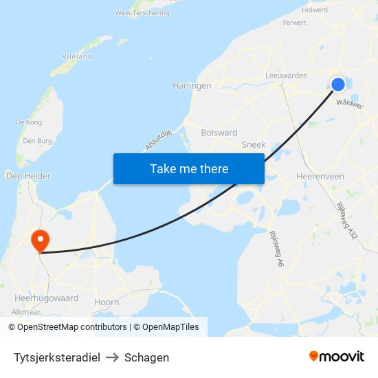 Tytsjerksteradiel to Schagen map