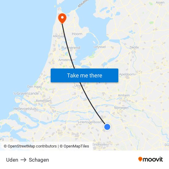 Uden to Schagen map