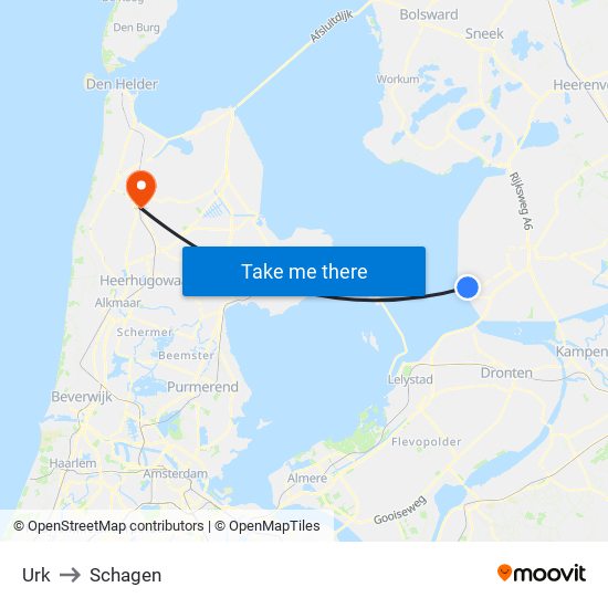 Urk to Schagen map