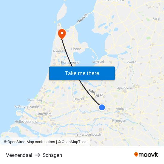 Veenendaal to Schagen map