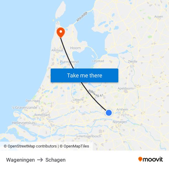 Wageningen to Schagen map