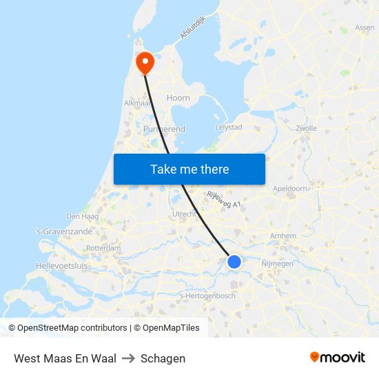 West Maas En Waal to Schagen map
