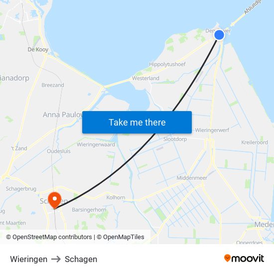 Wieringen to Schagen map