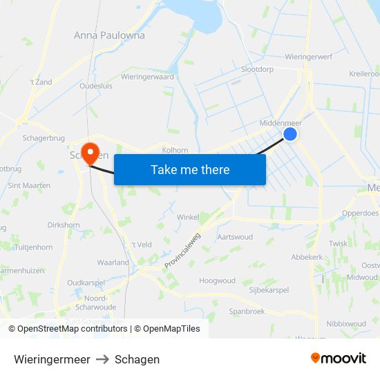 Wieringermeer to Schagen map