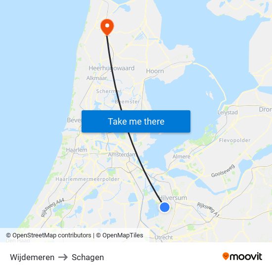 Wijdemeren to Schagen map