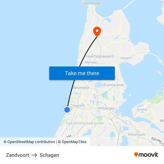 Zandvoort to Schagen map