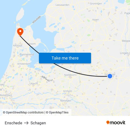 Enschede to Schagen map