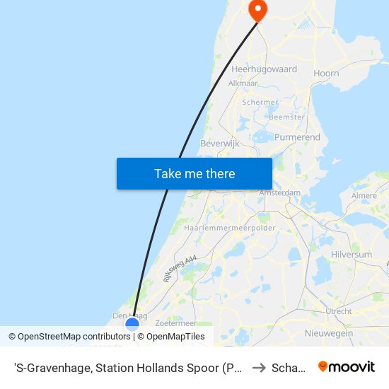 'S-Gravenhage, Station Hollands Spoor (Perron A) to Schagen map